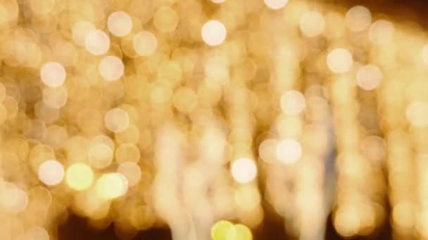 Golden Abstract Glitter Defocused Lights Background Bokeh Blurred Motion Roll — Stock Video