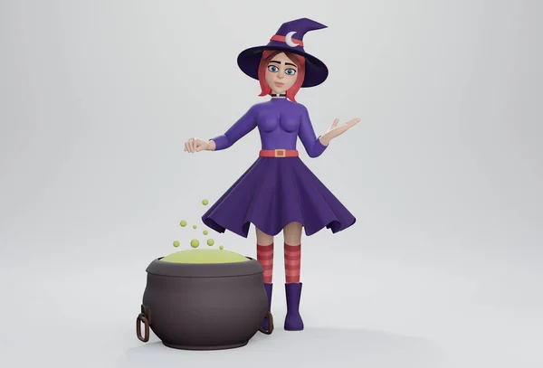 Render Young Girl Wizard Woman Holding Spell Book — Stock Photo, Image