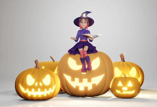 Boyutlu Görüntüleme Cadılar Bayramı Küçük Cadısı Cadılar Bayramı Kostümlü Kız — Stok fotoğraf