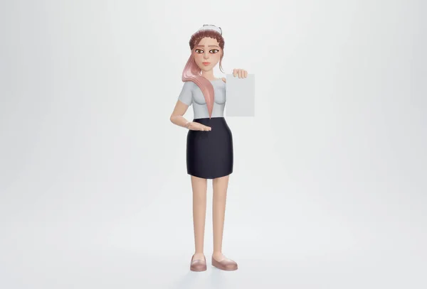 Renderowanie Bizneswoman Trzymająca Puste Papiery — Zdjęcie stockowe