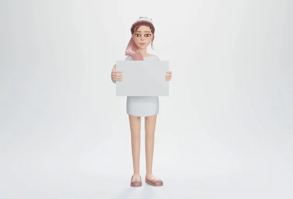 3Dレンダリング 白いボードを持っているオフィスの女の子 — ストック写真