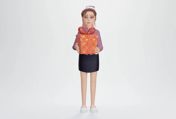 Darstellung Moderne Geschäftsfrau Mit Geschenkbox — Stockfoto