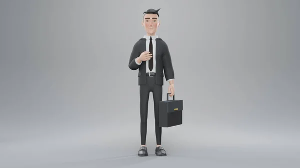 3Dレンダリング スーツケースを持ったビジネスマン — ストック写真