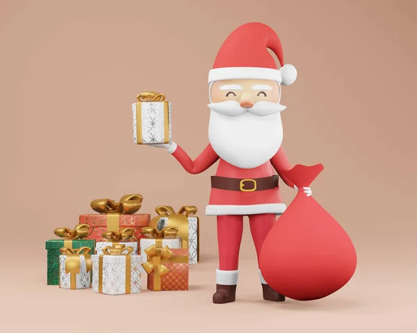3D渲染 新年快乐 圣诞贺卡 圣诞快乐 圣塔条款与礼物 — 图库照片