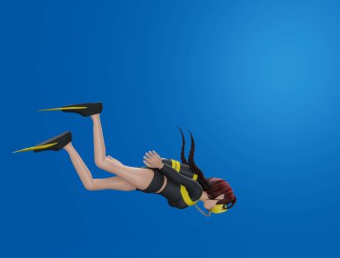 3D rendering of a young woman diver isolated on white background .Woman swimming pool.Underwater photo.