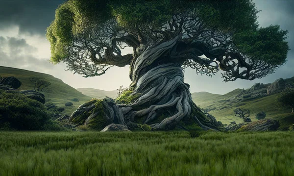 3d rendering. Big magic tree. Fairy tale background trees