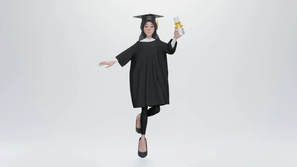 3Dレンダリング 女子大生卒業 — ストック写真