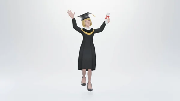 Rendement Joyeuse Étudiante Diplômée Robe Noire Détenant Diplôme Célébrant Graduation Images De Stock Libres De Droits