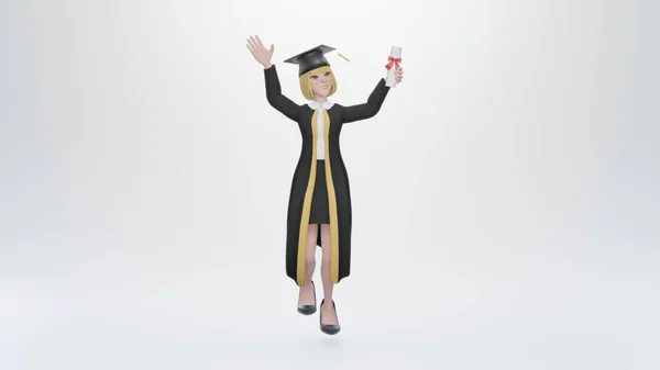 Rendement Joyeuse Étudiante Diplômée Robe Noire Détenant Diplôme Célébrant Graduation Image En Vente