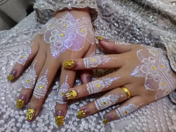 beautiful wedding couple with floral pattern