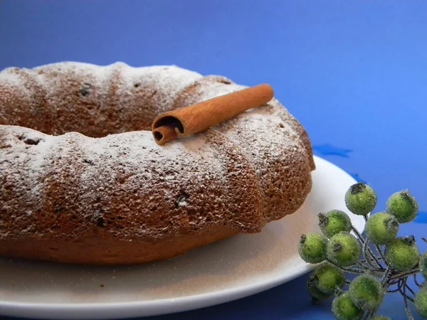Torta Mele Fatta Casa Con Bastoncino Cannella Cosparso Zucchero Polvere — Foto Stock