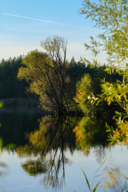 Akşam havasında güzel bir manzara, gün ışığında suyun yanında. Deniz, göl ya da nehir, su doğanın en güzel elementlerinden biridir. Güneşte parlıyor, her bayramı daha da güzelleştiriyor..