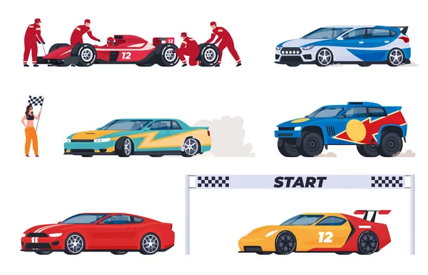 Αθλητικά Αυτοκίνητα Για Τον Ανταγωνισμό Μεταφορά Για Γρήγορη Οδήγηση Αγώνες — Διανυσματικό Αρχείο