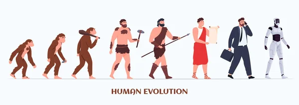 Иллюстрация Эволюции Человека Развитие Обезьяны Человеку Гуманоидному Роботу Прогресс Человека — стоковый вектор