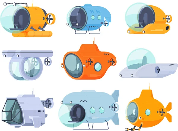 漫画風の潜水艦 水深の探査 海の底を探索するための観光船 — ストックベクタ