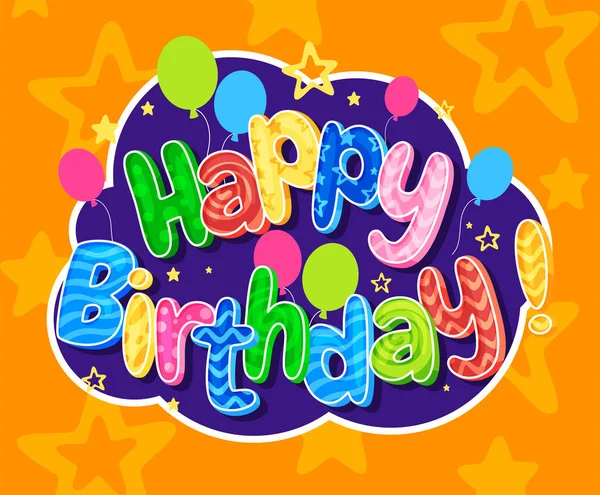 Çizgi film formunda doğum günün kutlu olsun. Tebrikler için bayram afişi. Çocukların dikkatini çekmek için renkli, güzel bir yazı..