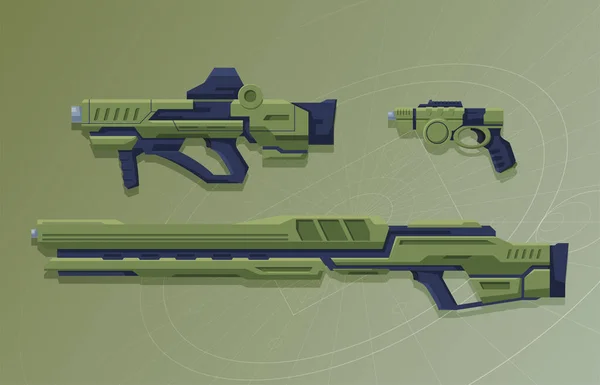 Armes Futuristes Pour Les Jeux Les Armes Laser Futur Blasters — Image vectorielle