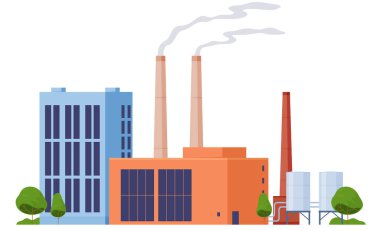 Ürün, elektrik ve ekipman üretimi için sanayi tesisleri. Boruları olan fabrika kompleksi.