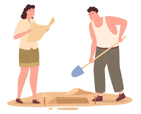 stock vector Archaeologists engage in research of ancient artefacts, excavation historically of valuable objects. Archaeological excavations.
