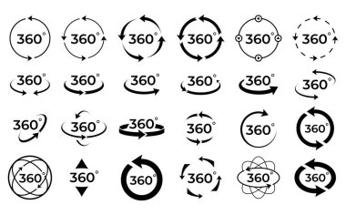 360 degree circle. A symbol with arrows indicating a turn. Panoramic view icon. clipart