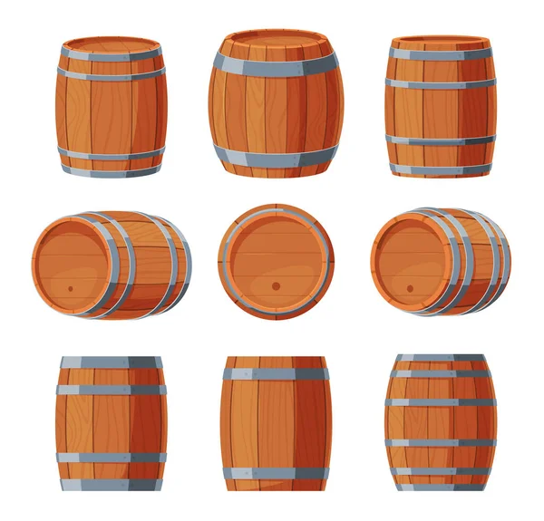 Barili Legno Contenitori Quercia Stoccaggio Tradizionale Vino Birra Whisky Saturazione — Vettoriale Stock