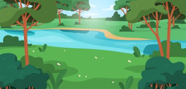 Doğa manzarası. Ağaçlar ve nehirlerle güzel bir yaz manzarası.