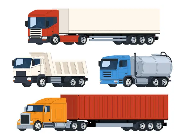 Set Trucks Trailers Tanks Dump Truck Container Freight Transportation Transportation — Stock Vector