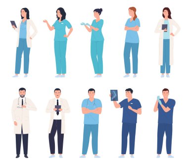 Doktorlar ve hemşireler. Profesyonel uzmanların tıbbi yardımı. Bornozlu insanlar. Yaşamın ve sağlığın korunması.