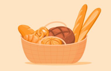 Hasır sepette undan yapılan fırın ürünleri. Lezzetli kokulu hamur işleri..