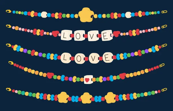 Çizgi film tarzında boncuklu kolye koleksiyonu. Boncuk işi, el yapımı. Renkli boncuklu çocuk bileziği.