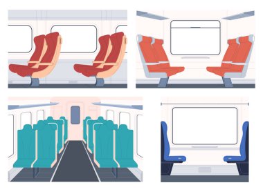 Modern bir tren vagonunun içi. Demiryolu yolculuğu. Trende rahat koltuklar..