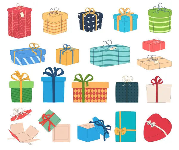 Set Gift Boxes Packaging Holidays Birthdays Gifts Family Friends Vector Graphics