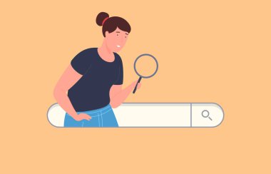 İnsanlar arama çubuğunun yardımıyla internette bilgi arıyorlar. Erkekler ve kadınlar arama sahasında bilgi arayıp buluyorlar.