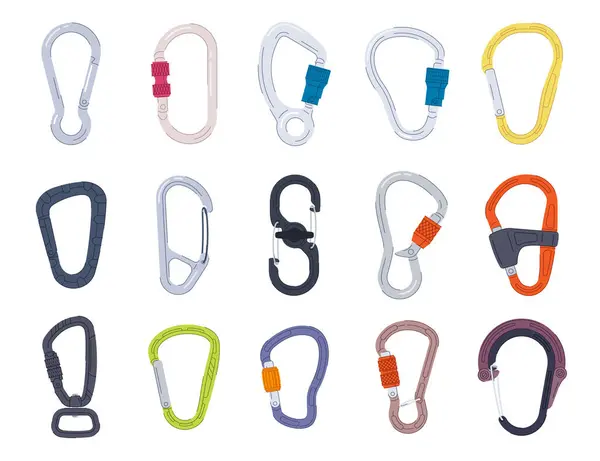Set Climbing Carabiners Safety Equipment High Altitude Climbers Metal Plastic Royalty Free Stock Illustrations