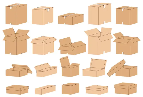 Set Cardboard Boxes Different Angles Vector Graphics