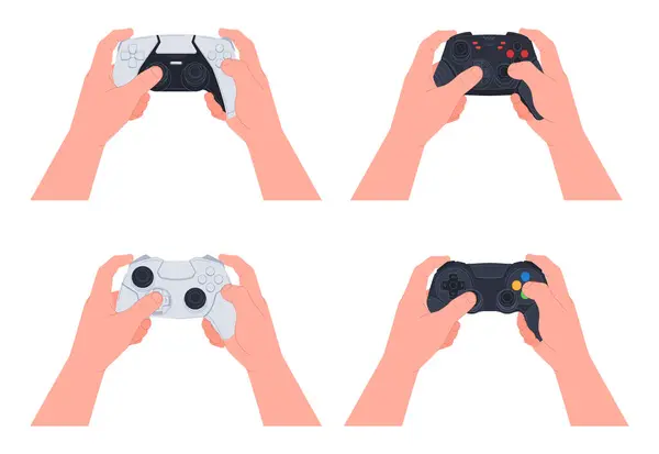 Game Joysticks Hands People Play Games Computer Game Console Stock Vector
