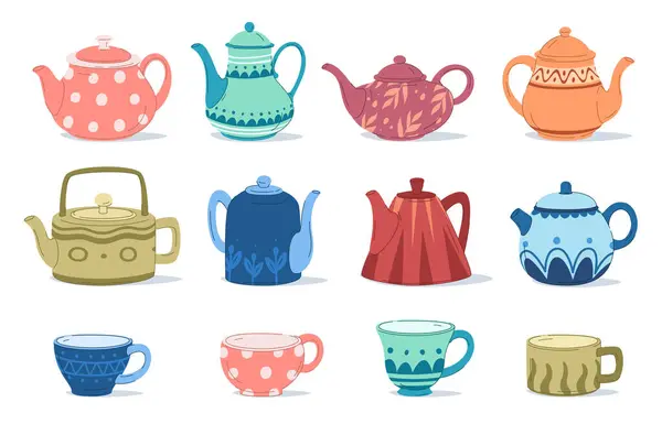 Beautiful Teapot Cups Decorative Ceramic Kitchen Teapots Brewing Tea Stock Vector