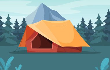 Kamp çadırı. Doğa yürüyüşündeki bir barınak. Rahatlamak için hafif taşınabilir bir çadır. Havadan korunmak için katlanır sığınak.