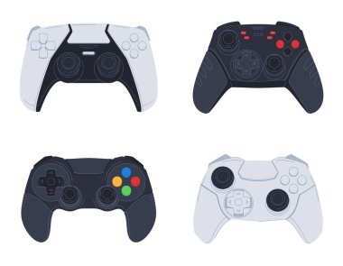Modern oyun joystickleri. Oyun konsolları. Bilgisayar oyunları ve modern eğlence.