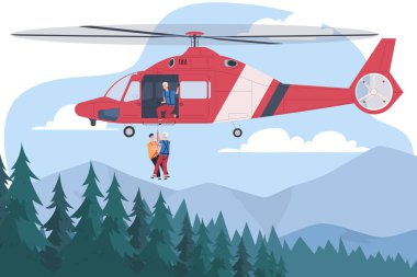 Acil durum helikopteri. Hastaların helikopterle hızlı bir şekilde taşınması. Felaket alanından kurtarılan insanlar.