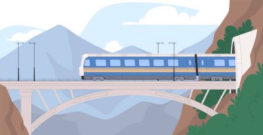 Tren güzel manzaralı bir köprünün üzerinden geçer. Şehirlerarası yolculuk. Şehirlerarası aktarımlar.