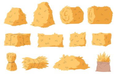 Farklı saman yığınları. Tarım. Kuru ot hayvan yemi.