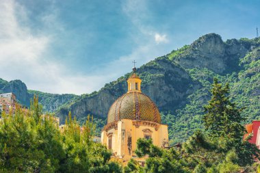 Church of Our Lady of the Assumption in Positano coastal town on Amalfi coast, Campania, Italy. Summer vacation travel destination