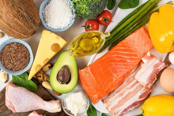 Equilibrato Basso Contenuto Carboidrati Keto Dieta Alimentare Fonti Alimentari Proteine Foto Stock Royalty Free