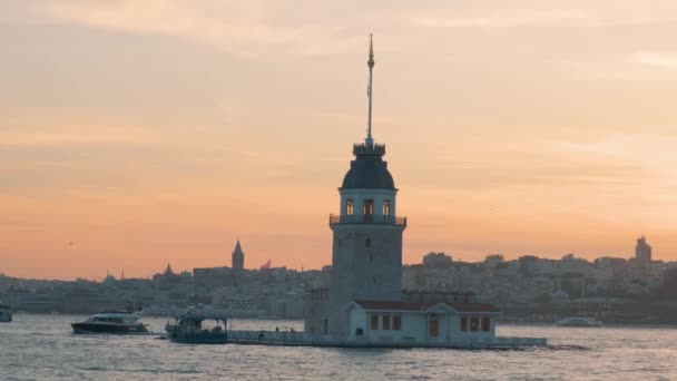 Wieża Dziewicza Cieśninie Bosfor Morze Marmara Stambuł Turcja Zachodzie Słońca — Wideo stockowe