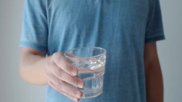 Man Holding Drinking Glass Shaking Hands Suffering Tremor Parkinsons Disease — Stock Video