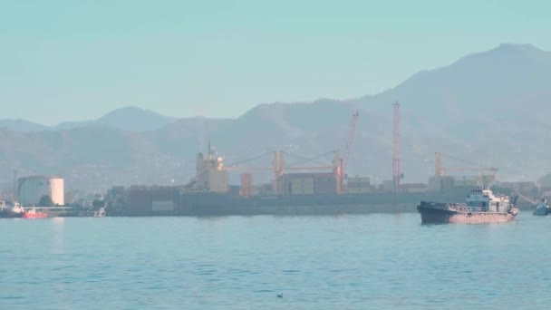 Batumi Georgië November 2022 Schip Verlaat Haven Het Lossen Van — Stockvideo