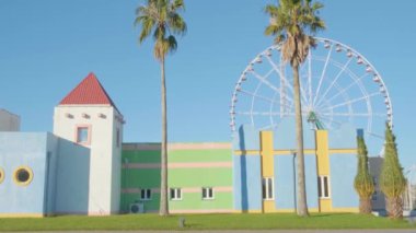 Exterior walls of pastel colored building with geometric lines and shadows Pastel tones, shapes, light and shadows. Abstract minimalistic architecture background.