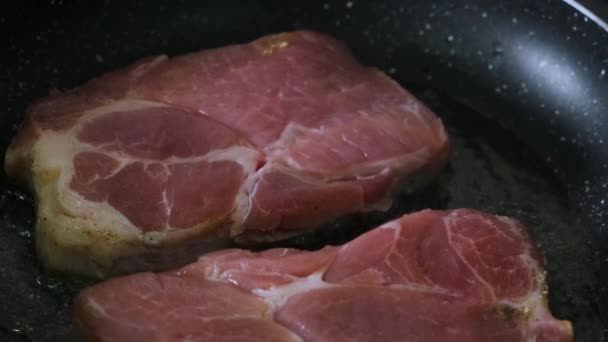 Cuire Steak Porc Dans Une Poêle Préparation Des Aliments Pour — Video