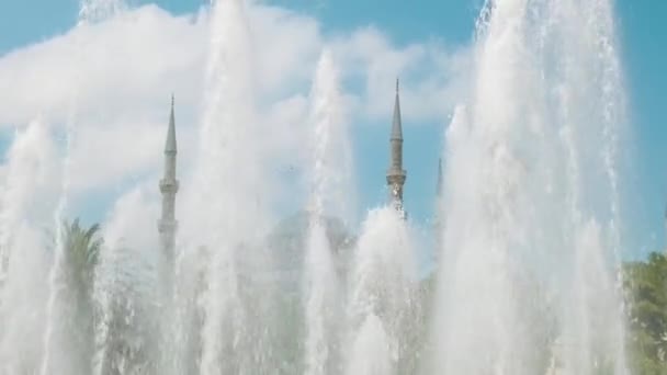 Фонтан Парке Султанахмет Голубой Мечетью Султаном Ахмедом Заднем Плане Стамбуле — стоковое видео